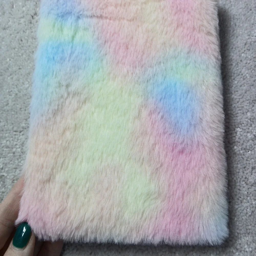 Girls Tie Dye Fuzzy Unicorn Plush With 3D Ears And Horn Lined Notebook NWOT